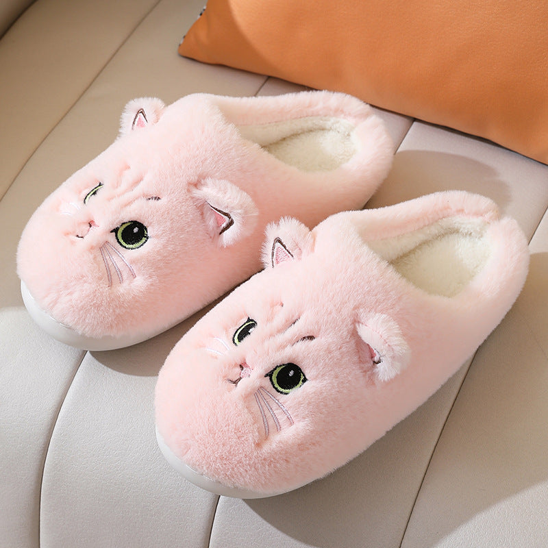 Chaussons Peluche Chat Mignons – Hiver Chaud Antidérapants pour la Maison, Couple, Femme & Homme
