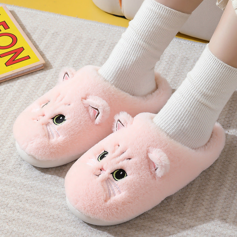 Chaussons Peluche Chat Mignons – Hiver Chaud Antidérapants pour la Maison, Couple, Femme & Homme