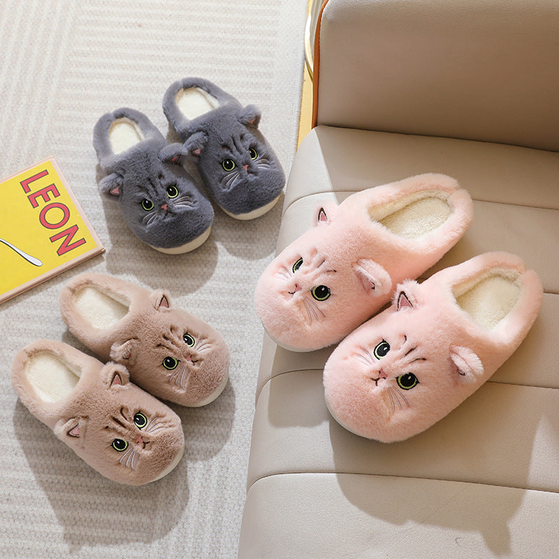 Chaussons Peluche Chat Mignons – Hiver Chaud Antidérapants pour la Maison, Couple, Femme & Homme