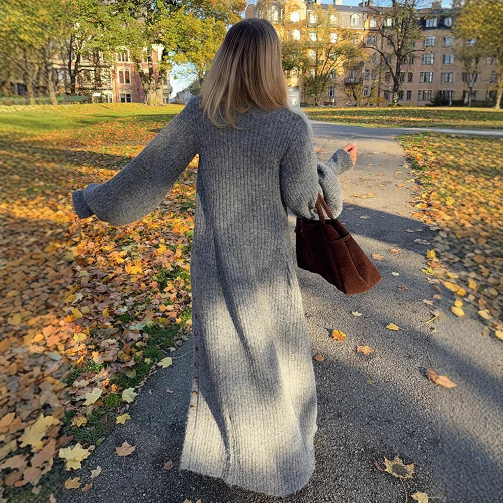 Casual All-match Gray Loose Long Sweater Cardigan