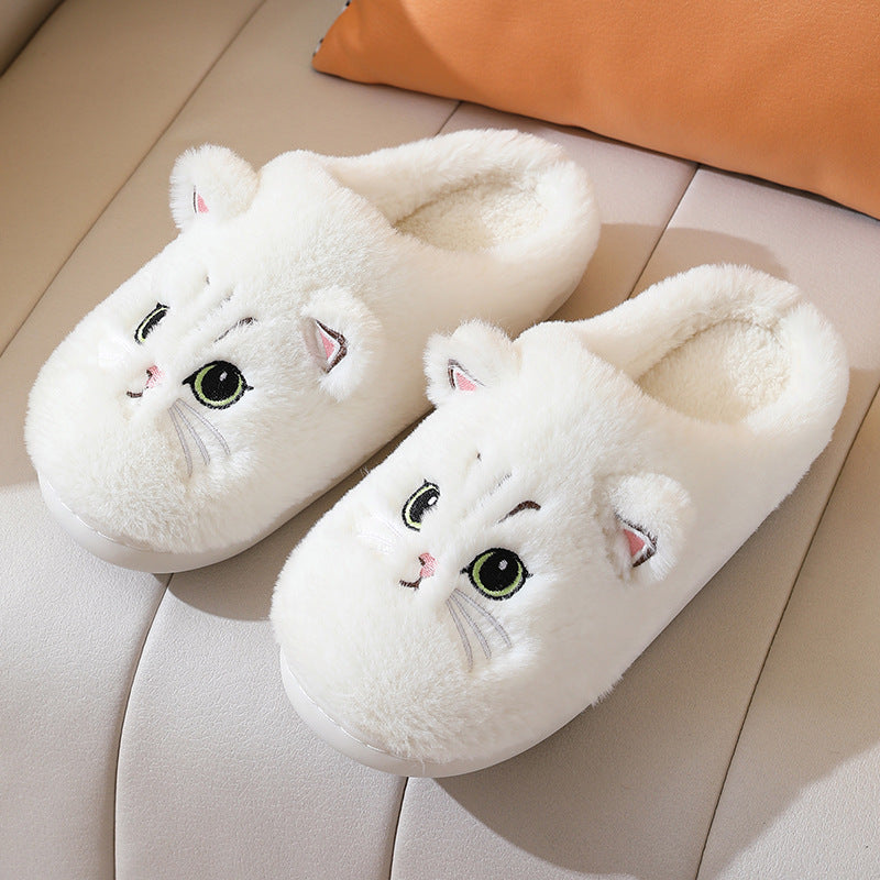 Chaussons Peluche Chat Mignons – Hiver Chaud Antidérapants pour la Maison, Couple, Femme & Homme