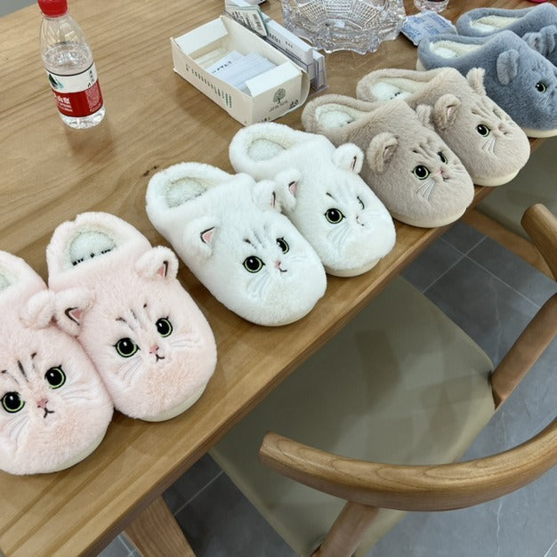 Chaussons Peluche Chat Mignons – Hiver Chaud Antidérapants pour la Maison, Couple, Femme & Homme